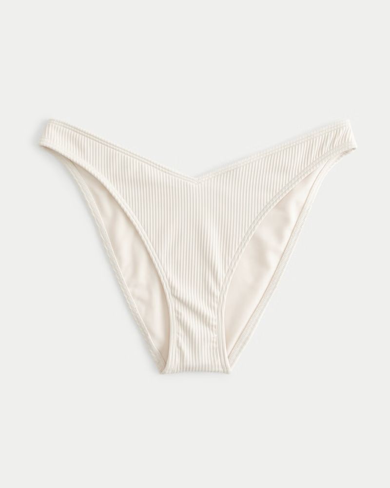 Ribbed V-Front High-Leg Cheeky Bikini Bottom | Hollister (US)