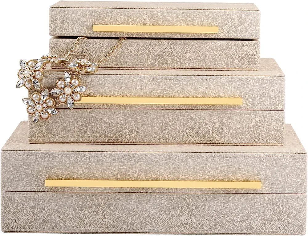 XIGEXIGE Ivory Shagreen Box Leather set of 3 Large Modern Decorative Nesting Jewelry Boxes, Stack... | Amazon (US)