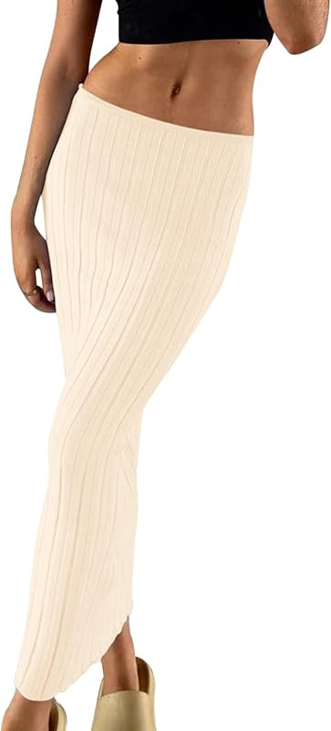SAFRISIOR Women Solid Knitted Long Maxi Skirt Slim Stretch Midi Skirt Strapless Bodycon Beach Cov... | Amazon (US)