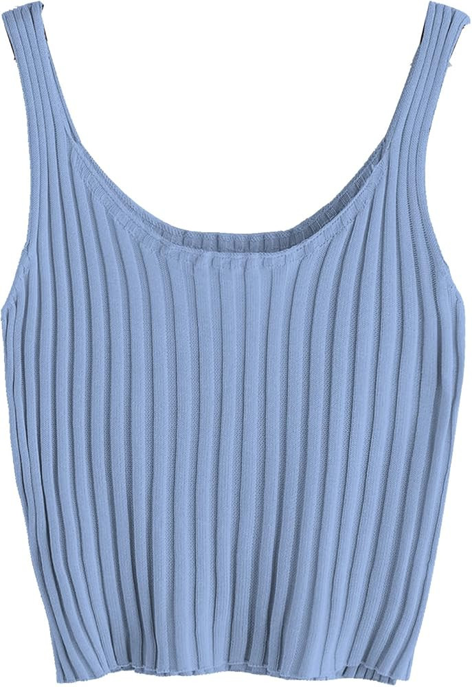 SweatyRocks Women's Ribbed Knit Crop Tank Top Spaghetti Strap Camisole Vest Tops | Amazon (US)