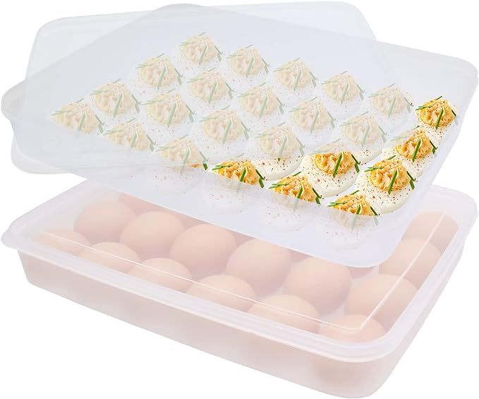 2 Pack Covered Egg Holder,Clear Egg Holder Storage Container,Stackable Plastic Refrigerator Egg T... | Amazon (US)