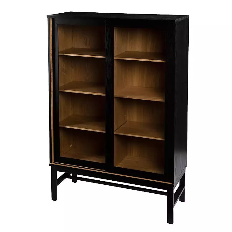 New! Black Wood and Glass 8-Shelf Cabinet | Kirkland's Home