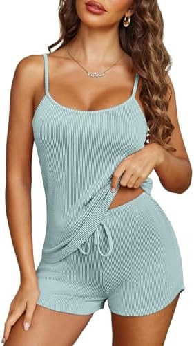 Ekouaer Pajama Sets for Women Lingerie Sleepwear Soft Pjs 2 Piece Cami Shorts Set U Neck Adjustab... | Amazon (US)
