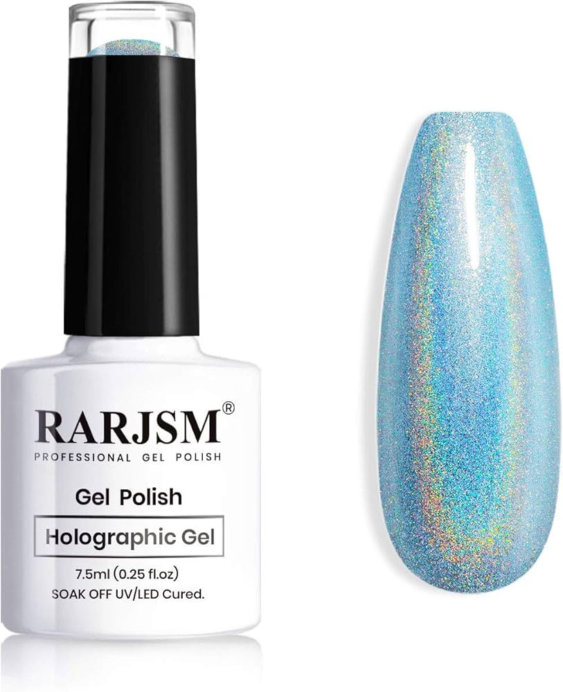 RARJSM Holographic Nail Polish Blue Glitter Nail Polish Nail Lamp Required with Unicorn Glossy Ef... | Amazon (US)