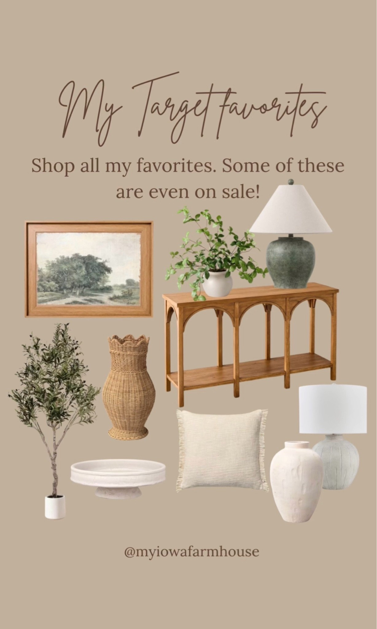 Shop all of my new finds from Target! This console table is gorgeous! This olive tree and another, that are both linked, are on sale! These lamps are so pretty and this wicker vase is just such a beauty! 

Home decor. Magnolia. Studio McGee. ￼￼

#LTKHome #LTKSaleAlert