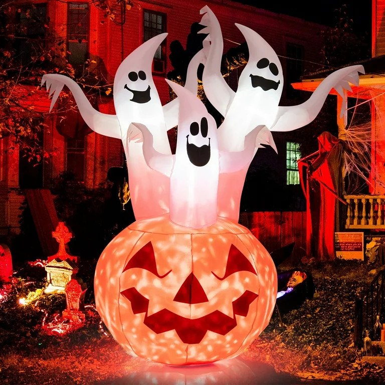 Costway 6 FT Inflatable Halloween Tree White Ghosts with Pumpkin Decor w/ Rotating Lamp | Walmart (US)