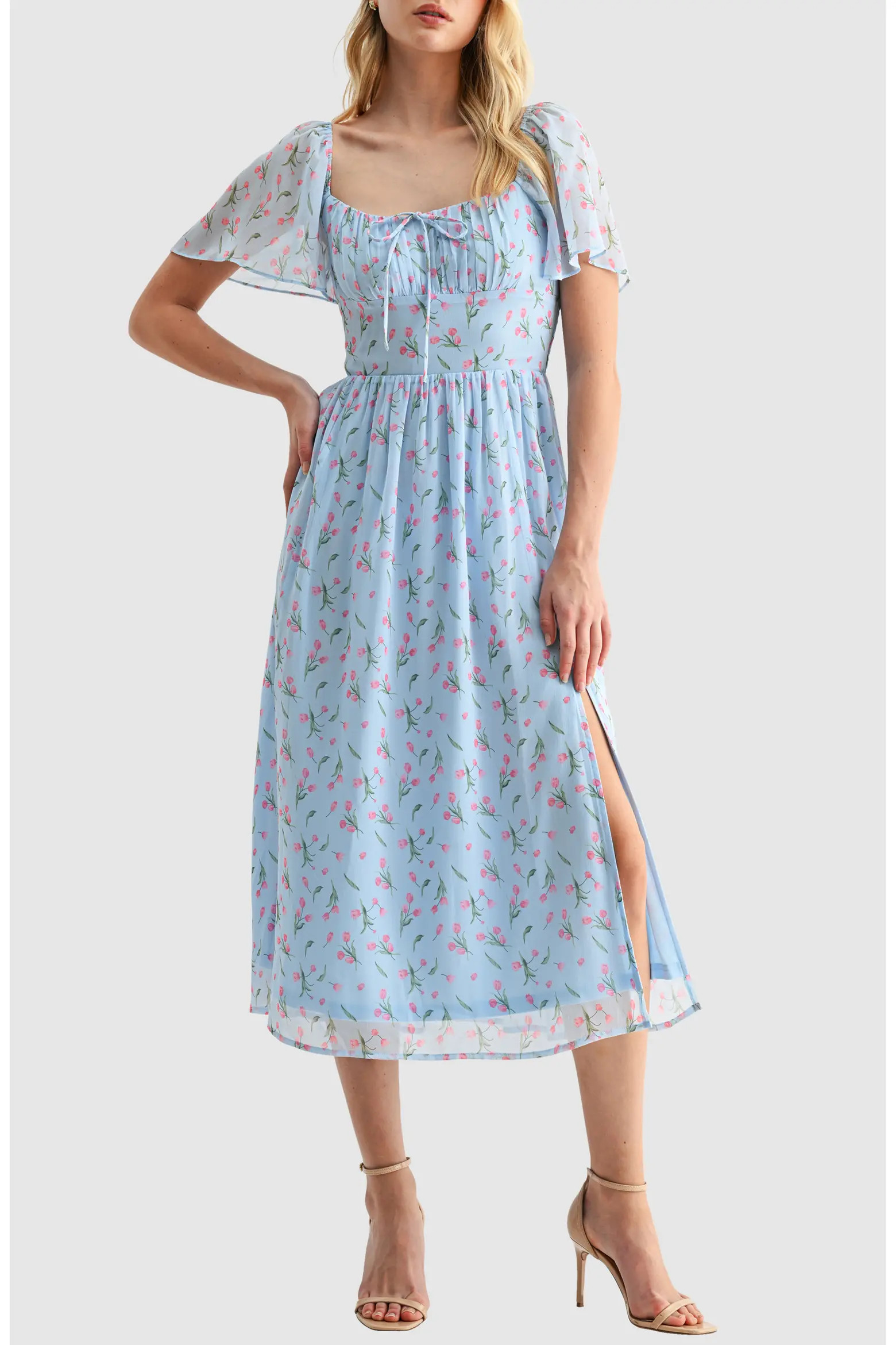 Floral Butterfly Sleeve Midi Dress (Women) | Nordstrom | Nordstrom