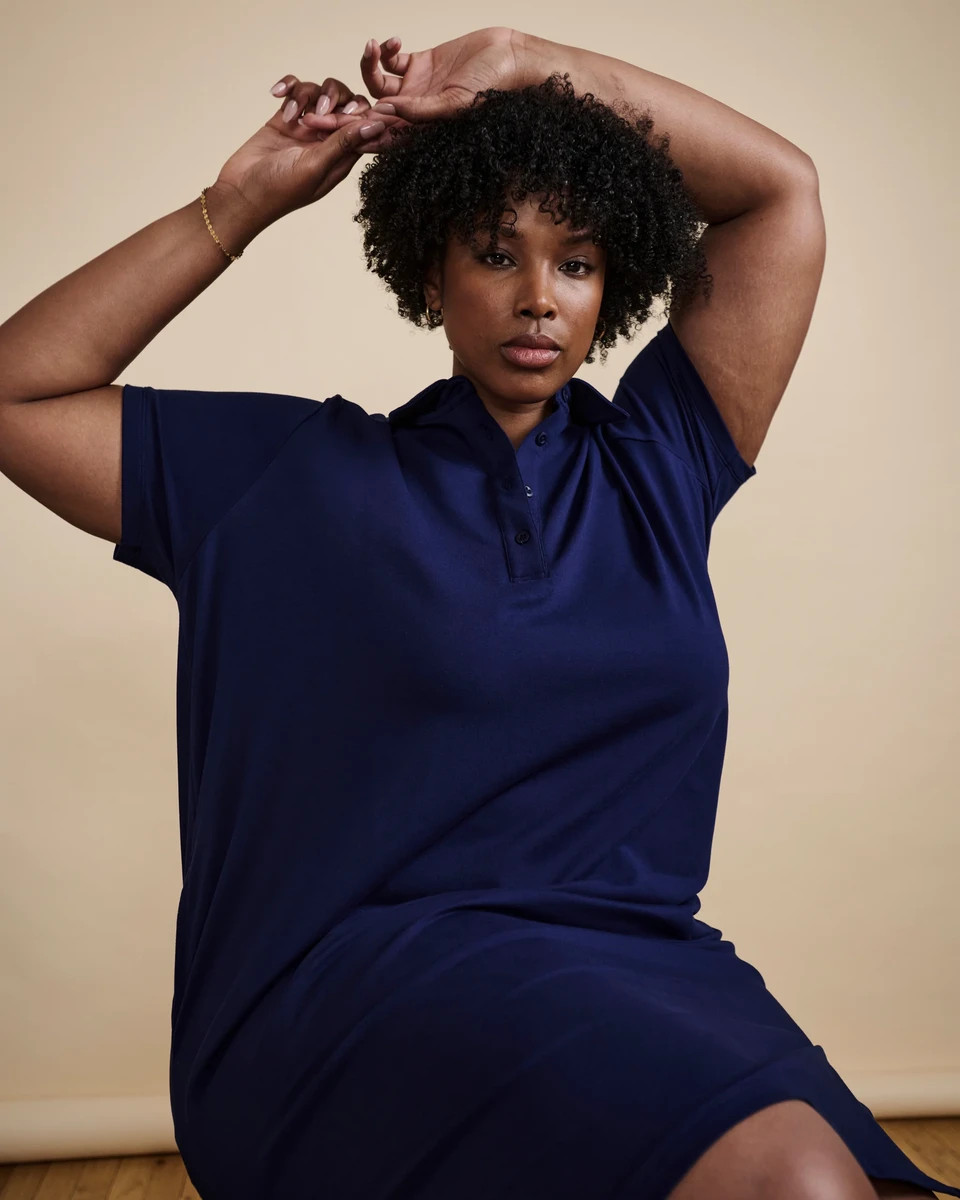 FINAL SALEVarsity French Terry Polo DressCenote  $138    $31  Save 78% 7 reviews | Universal Standard