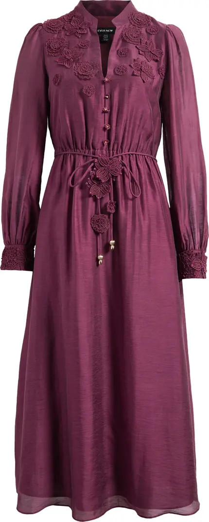 Yasmin Floral Appliqué Long Sleeve Midi Dress | Nordstrom