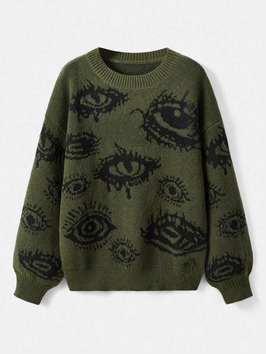 ROMWE Grunge Punk Plus Eye Pattern Drop Shoulder Sweater | SHEIN