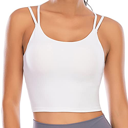 Vorcy Womens Padded Sports Bra Fitness Workout Running Camisole Crop Top with Built in Bra White | Amazon (US)