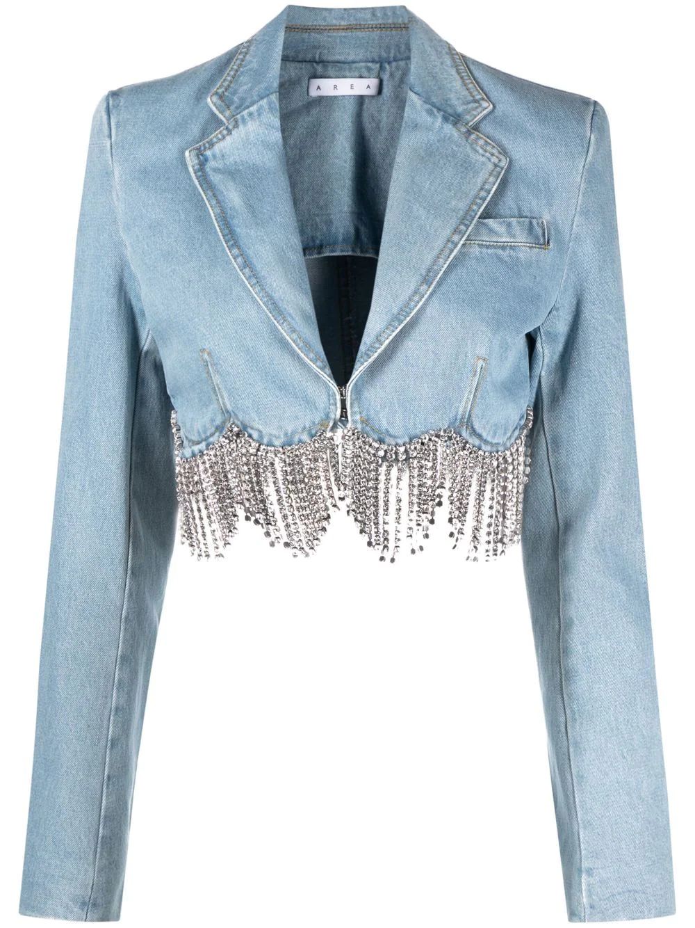 AREA crystal-embellished Cropped Denim Jacket - Farfetch | Farfetch Global