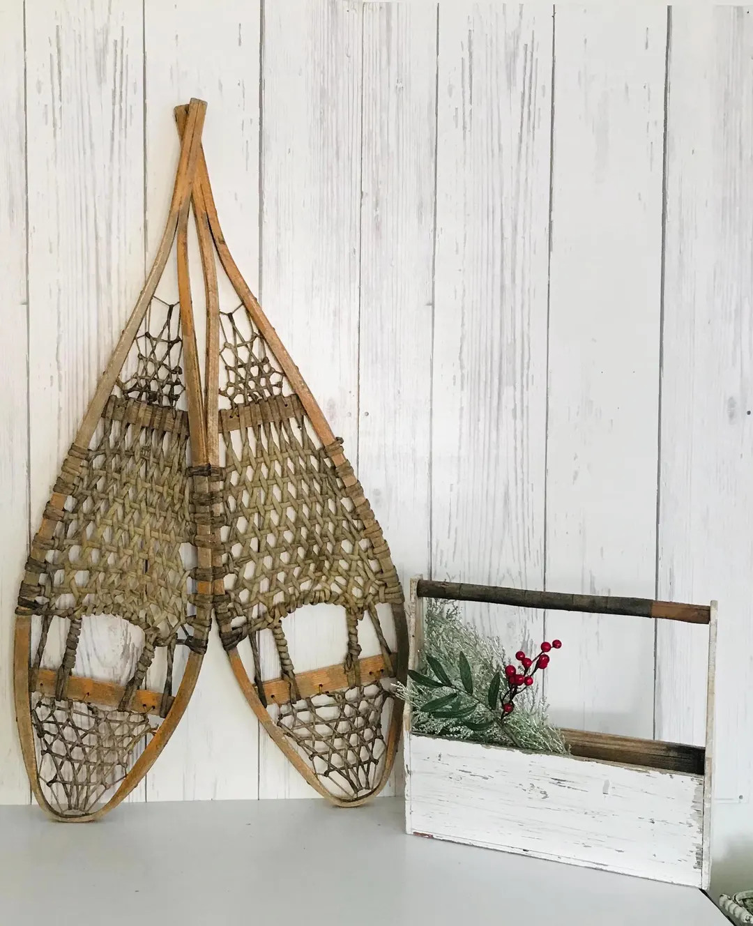 Vintage Wooden Snowshoes, Primitive Wooden Snowshoe, Beavertail Hand Strung Indian Craft Wooden F... | Etsy (US)