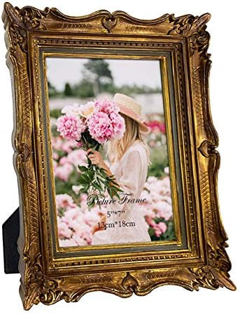 5x7 Vintage Picture Frame, 5 by 7 Bronze Gold Antique Wedding Photo Frame, Tabletop Display Horiz... | Amazon (US)