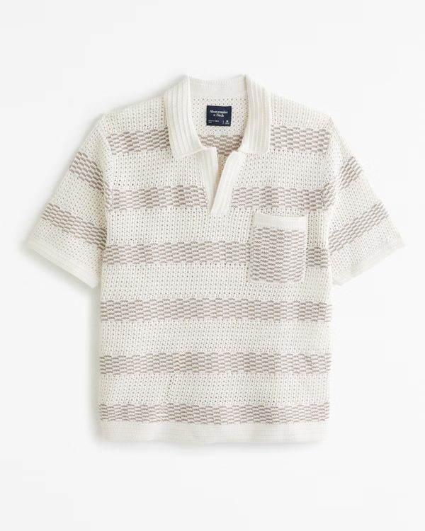 Striped Stitched Johnny Collar Sweater Polo | Abercrombie & Fitch (US)