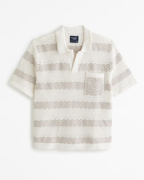 Men's Striped Stitched Johnny Collar Sweater Polo | Men's Tops | Abercrombie.com | Abercrombie & Fitch (US)
