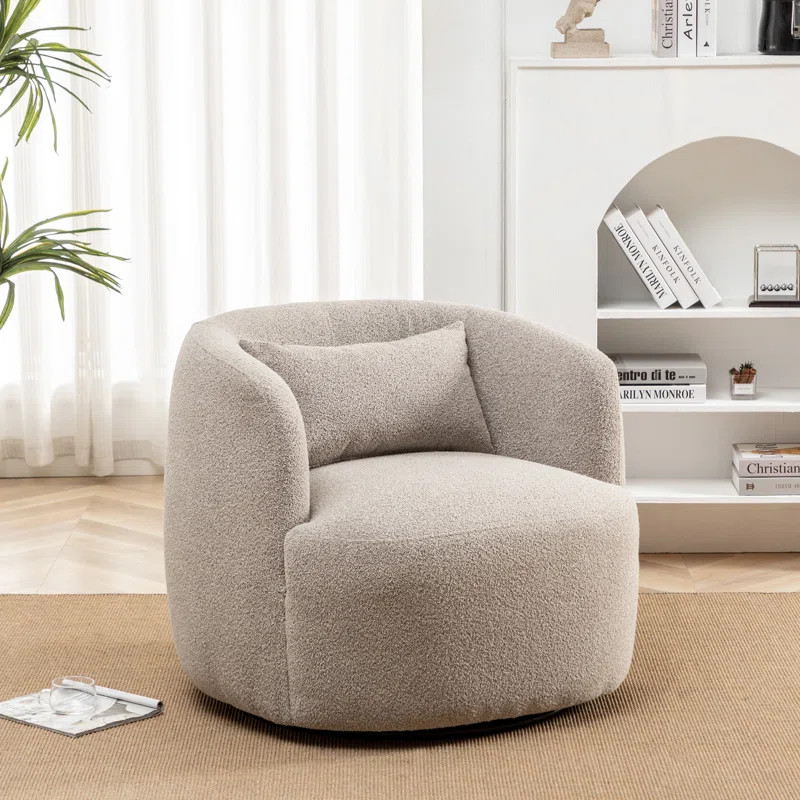 Arijit 34" Wide Boucle Upholstered Swivel Armchair | Wayfair North America