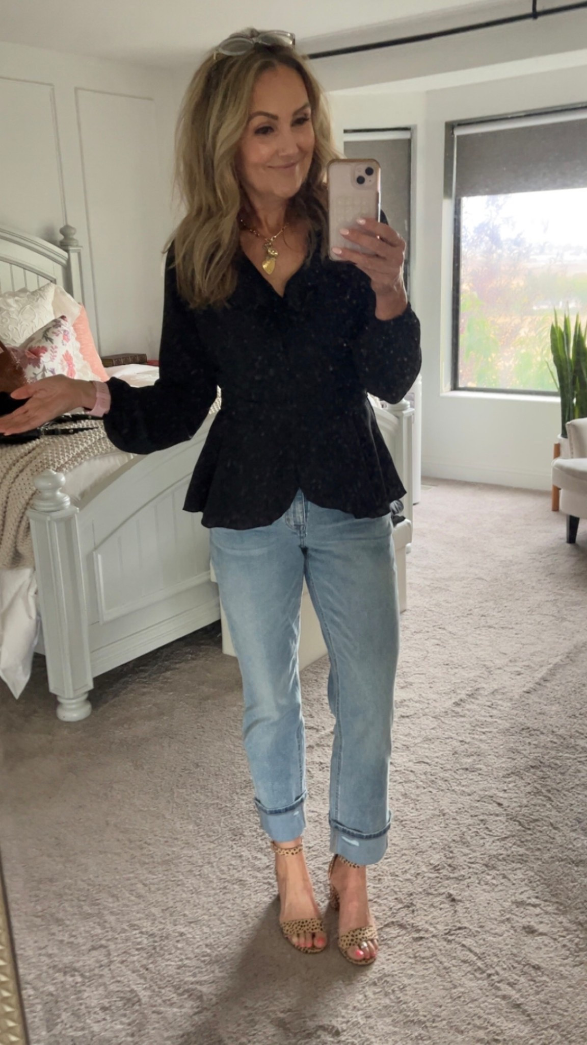 The perfect date night outfit to wear to a concert or dinner. 
Black peplum top wearing size small
Jeans wearing size 8 but could we in a 6. 
Leopard print block heels 

#LTKFindsUnder50 #LTKOver40 #LTKStyleTip