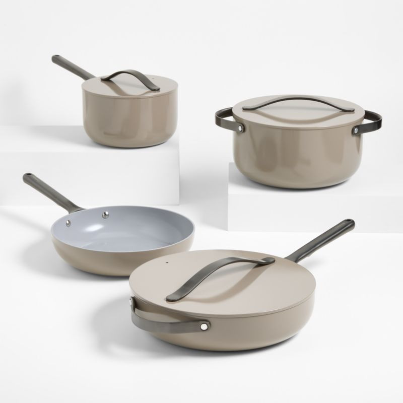 Caraway Home 7-Piece Pebble Ceramic Non-Stick Cookware Set with Gunmetal Hardware + Reviews | Cra... | Crate & Barrel