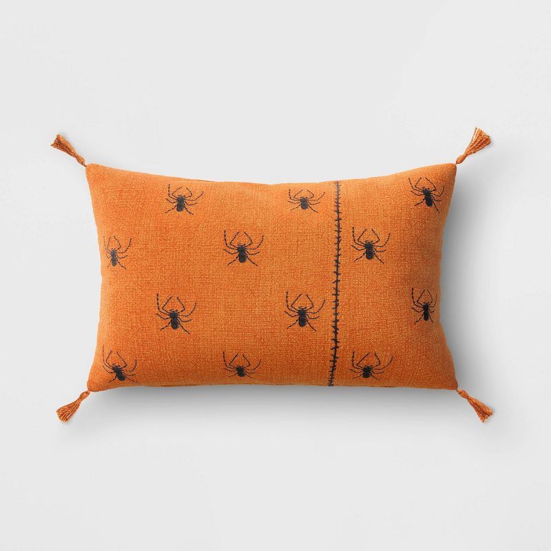 Embroidered Spider Lumbar Throw Pillow Orange/Black - Threshold&#8482; | Target