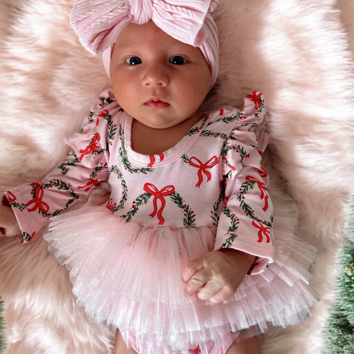 Long Sleeve Tutu Bodysuit, Wreath Pink | SpearmintLOVE