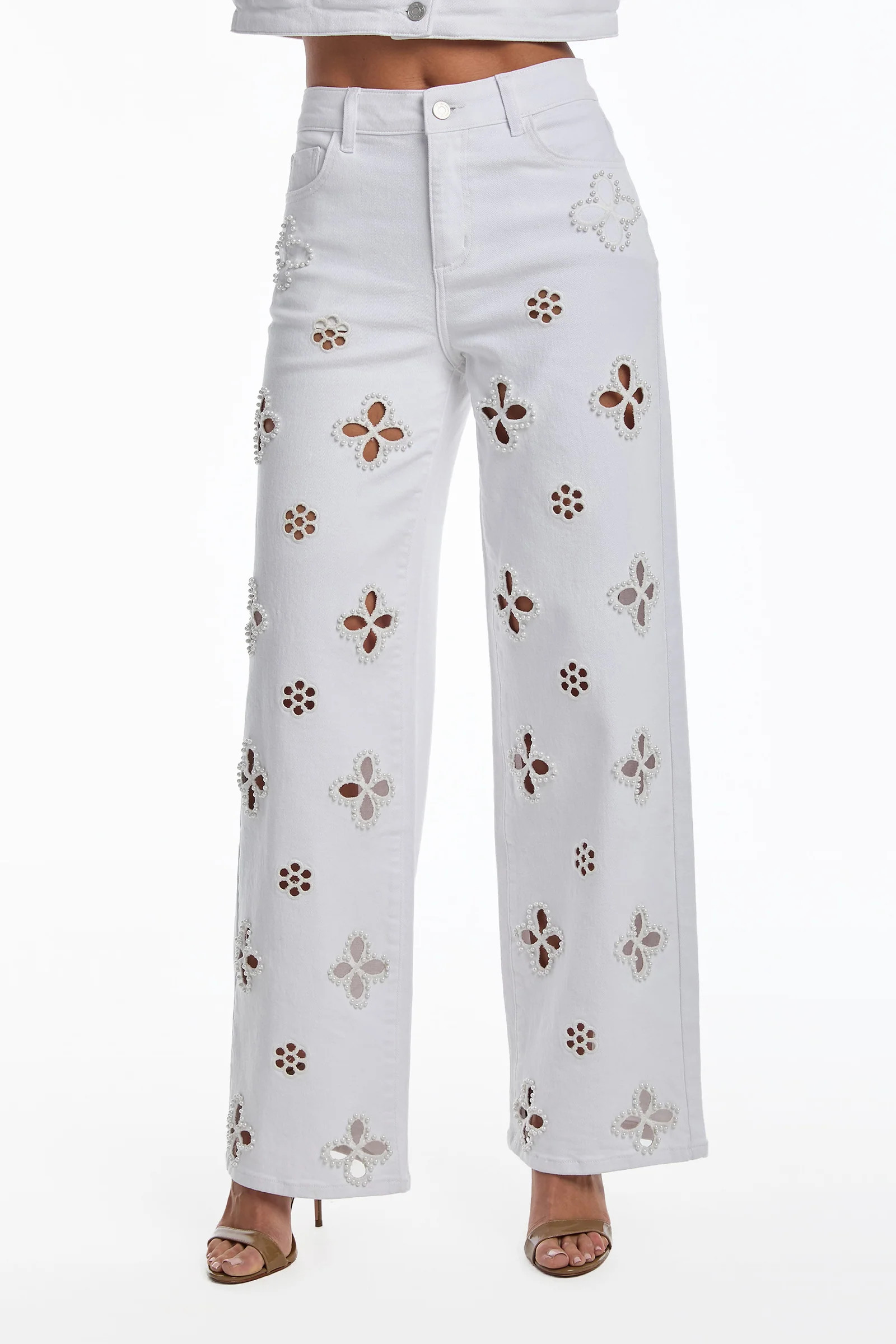 Kaia Pearl High Rise Jean - White | The Noli Shop