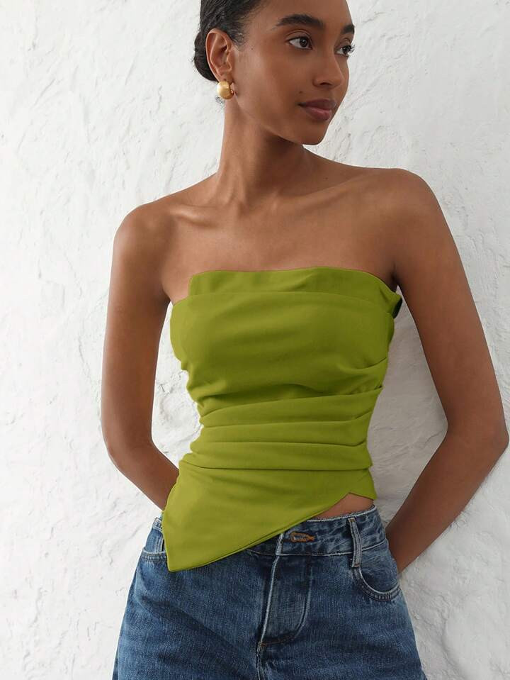 Aveloria Modichic Women's Elegant High-Waist Asymmetrical Hem Ruffle Crop Top | SHEIN