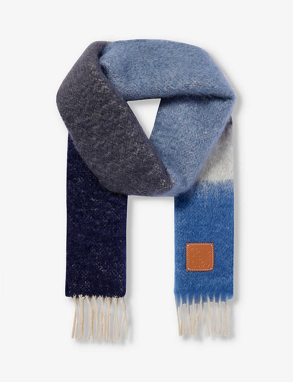 LOEWE Brand-patch striped-pattern wool-blend scarf | Selfridges