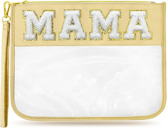 Chenille Letter Clear Travel Zipper Pouch Nylon Makeup Bag, Preppy Makeup Bag Clear Cosmetic Toil... | Amazon (US)