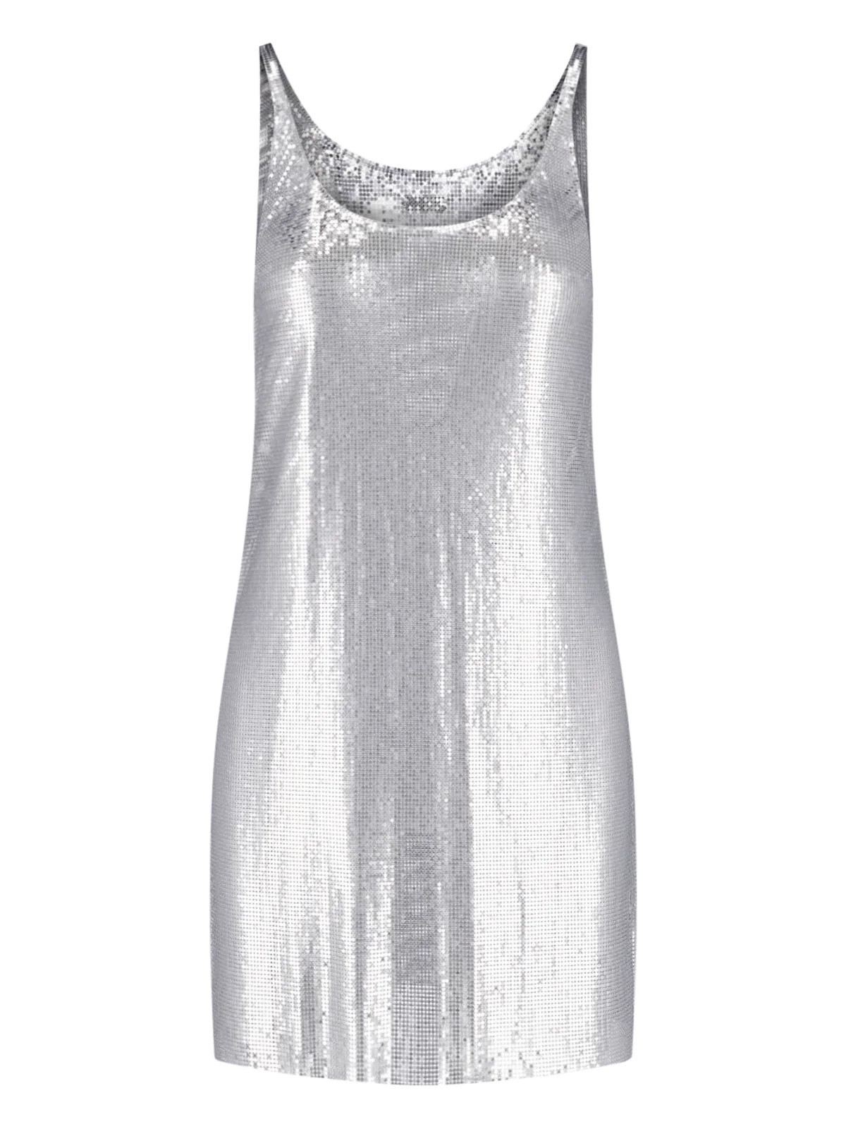 Silver Metallic Knit Mini Dress with Minimalist Design | Shop Simon