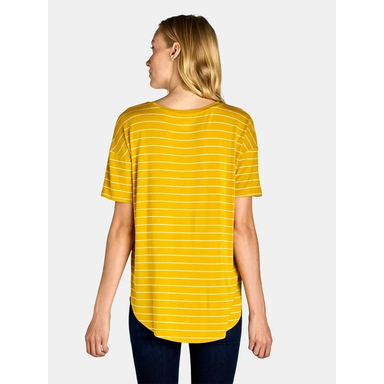 Time and Tru Women's Crewneck Tunic Tee with Short Sleeves, Sizes XS-XXXL | Walmart (US)