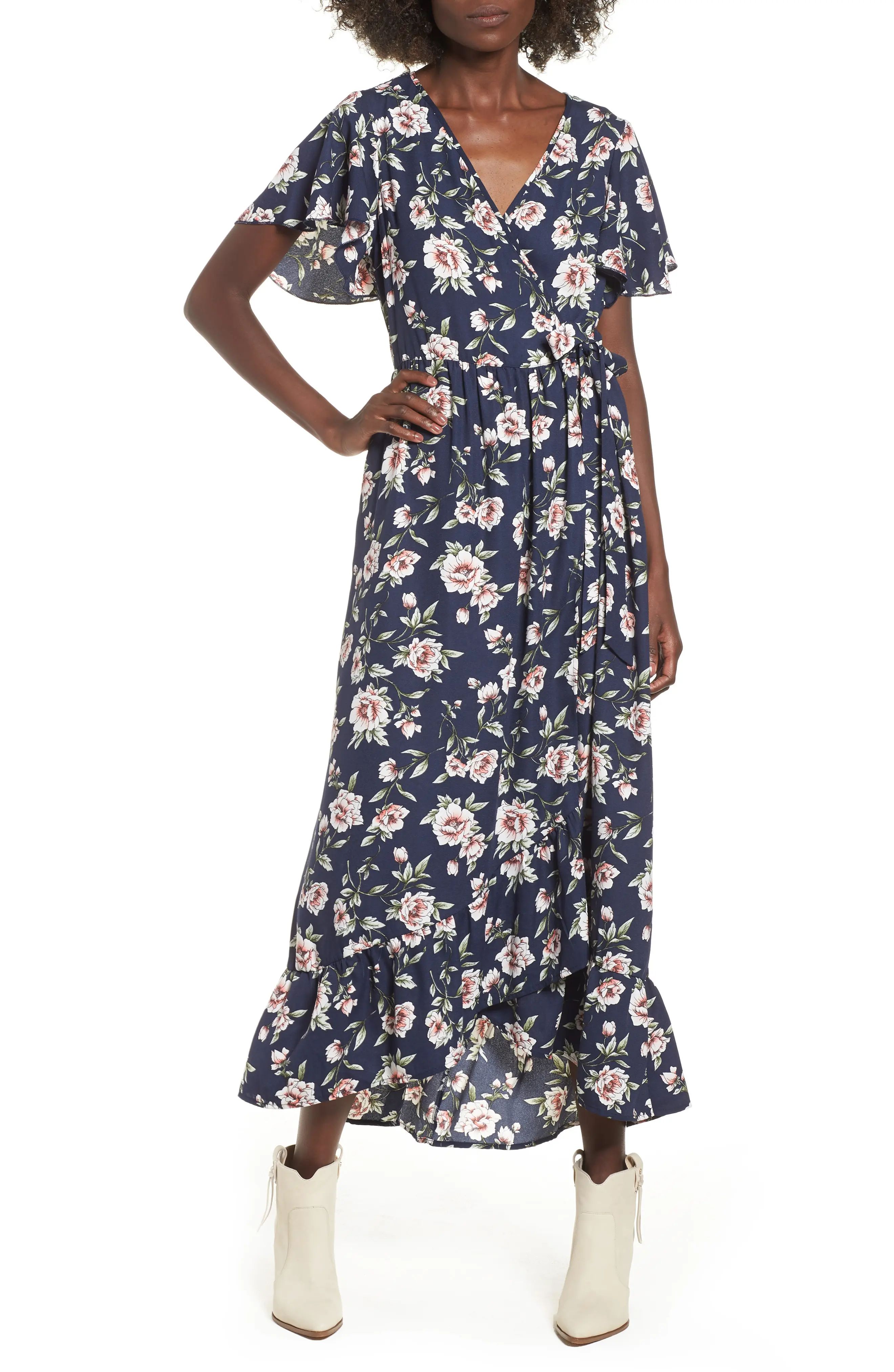 Band of Gypsies Floral Print Maxi Wrap Dress | Nordstrom