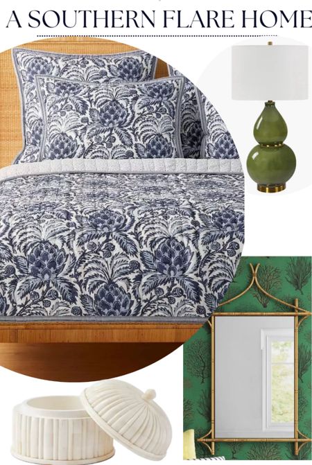 Home decor/ classic blue/ green/ bedding/ mirror/ table lamp/ accessories/ LTKHome 

#LTKHome #LTKOver40 #LTKStyleTip