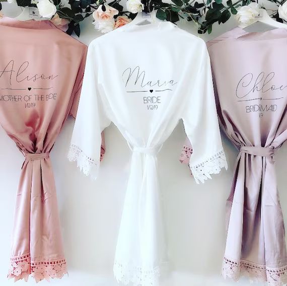 EMILY satin and lace bridal robes in standard and plus sizes and child sizes,  wedding robe with ... | Etsy (US)