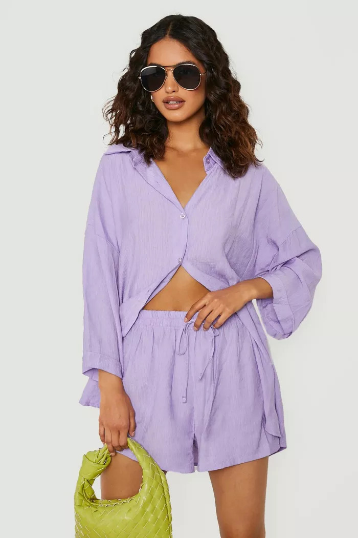 Textured Crinkle Oversized Shirt & Shorts Set | Boohoo.com (UK & IE)
