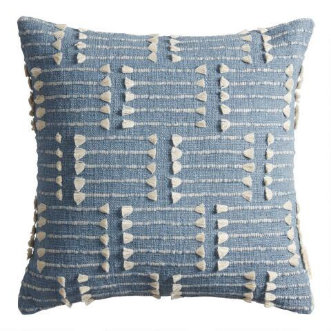 Light Blue and Ivory Fringe Line Throw Pillow | World Market