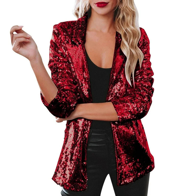 Sequin Blazer for Women, Long Sleeve Shimmer Jacket with Lapel, Glitter Party Rave Outerwear, Lig... | Walmart (US)