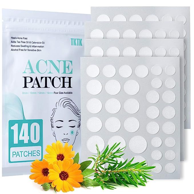 Acne Patch Pimple Patch, 4 Sizes 140 Patches Acne Absorbing Cover Patch, Hydrocolloid Invisible A... | Amazon (US)