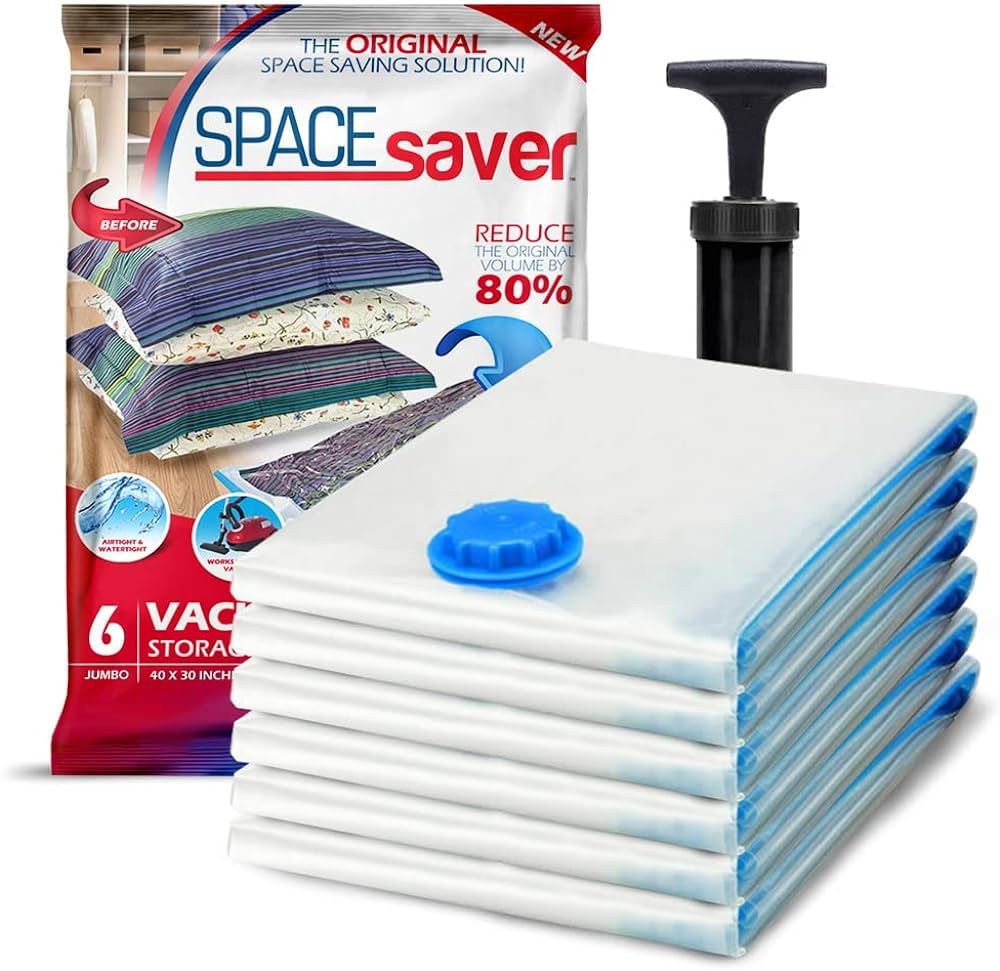 Spacesaver Vacuum Storage Bags (Jumbo 6-Pack) Save 80% on Clothes Storage Space - Vacuum Sealer B... | Amazon (US)