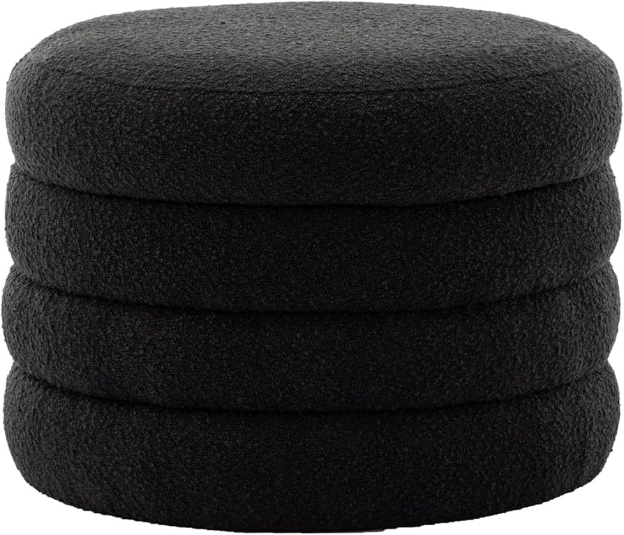 24.5" Wide Boucle Round Storage Ottoman Footstool, Soft Vanity Makeup Stool with Pie-Layered Desi... | Amazon (US)