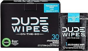 DUDE Wipes - On-The-Go Flushable Wipes - 1 Pack, 30 Wipes - Unscented Extra-Large Individually Wr... | Amazon (US)