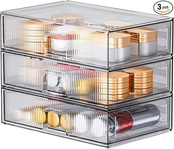 ZHIAI Stackable Storage Drawer, 3 Piece Acrylic Organiser for Cosmetics and Beauty Products, Suit... | Amazon (US)