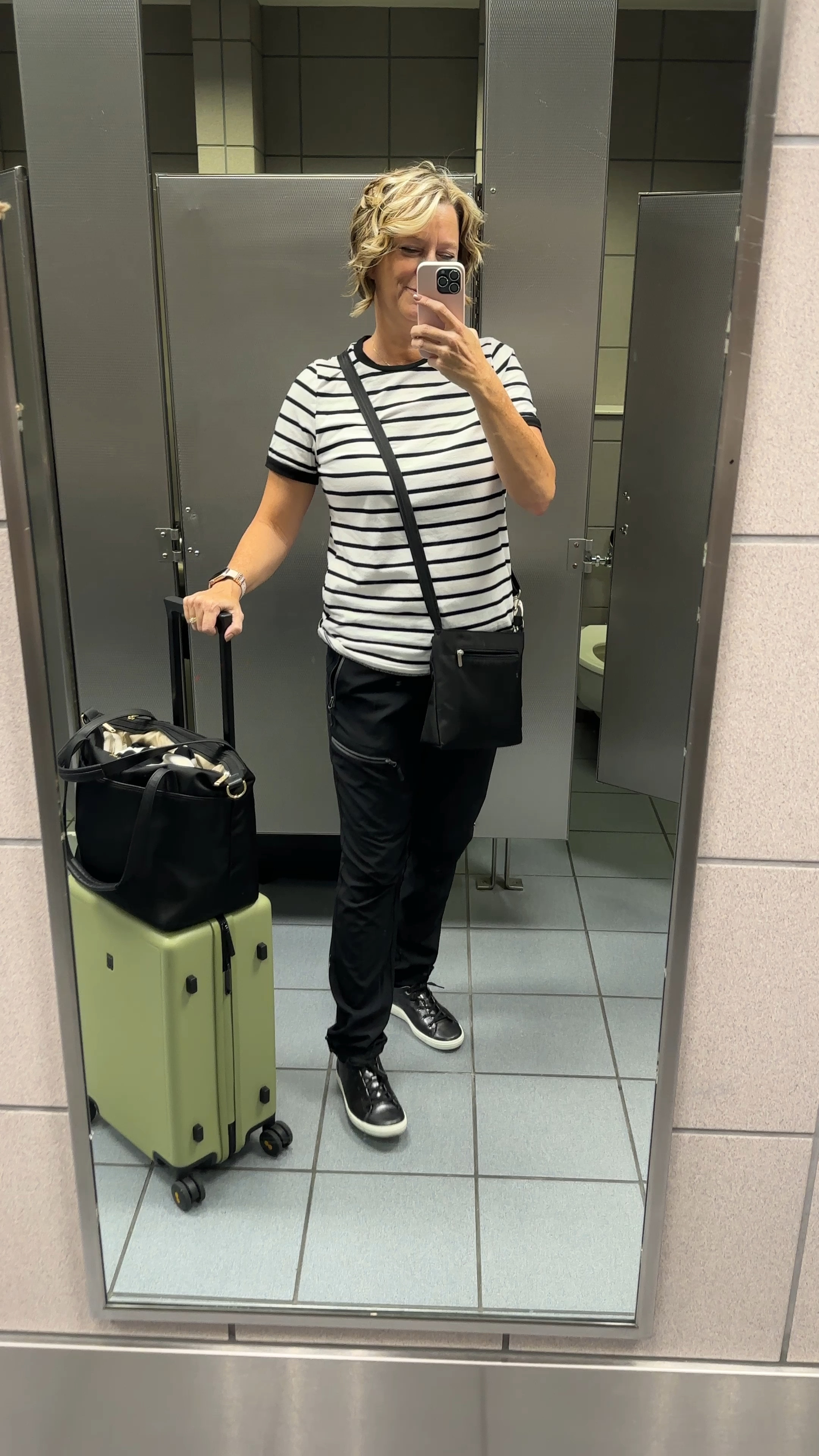 Comfortable travel outfit for my midlife style, long haul flight, hiking pants, compression socks, elastic waist pants, tote bag, shoes with arch support, carry-on luggage, #traveloutfit 

#LTKTravel #LTKShoeCrush #LTKOver40