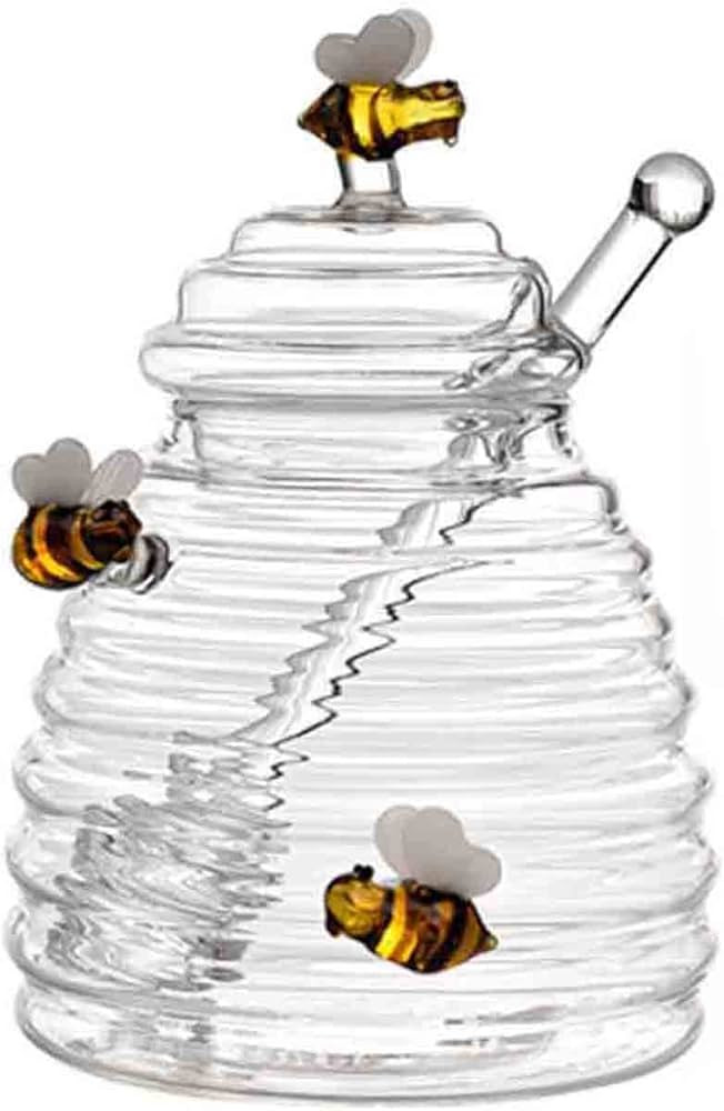 ikasus Honey Jars Honey Dish with Dipper and Lid Bee Charms Decoration Crystal Clear Large Glass ... | Amazon (US)
