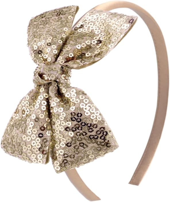 Kiszu Sparkly Sequin Hair Bow Headband, Gold, 1 Piece | Amazon (US)