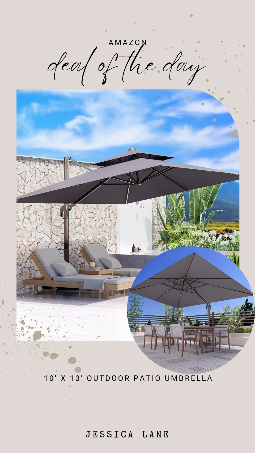 Protect yourself from the sun in style with this large cantilever umbrella. The 10' x 13' size offers maximum coverage, and the dark grey color provides a sophisticated finish.#patiodeals #outdoorumbrella #amazondeals #summerready

#LTKSeasonal #LTKSaleAlert #LTKHome