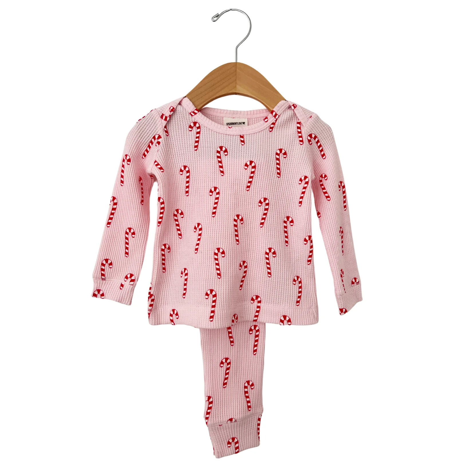 Organic Waffle 2-Piece Set, Pink Candy Cane | SpearmintLOVE