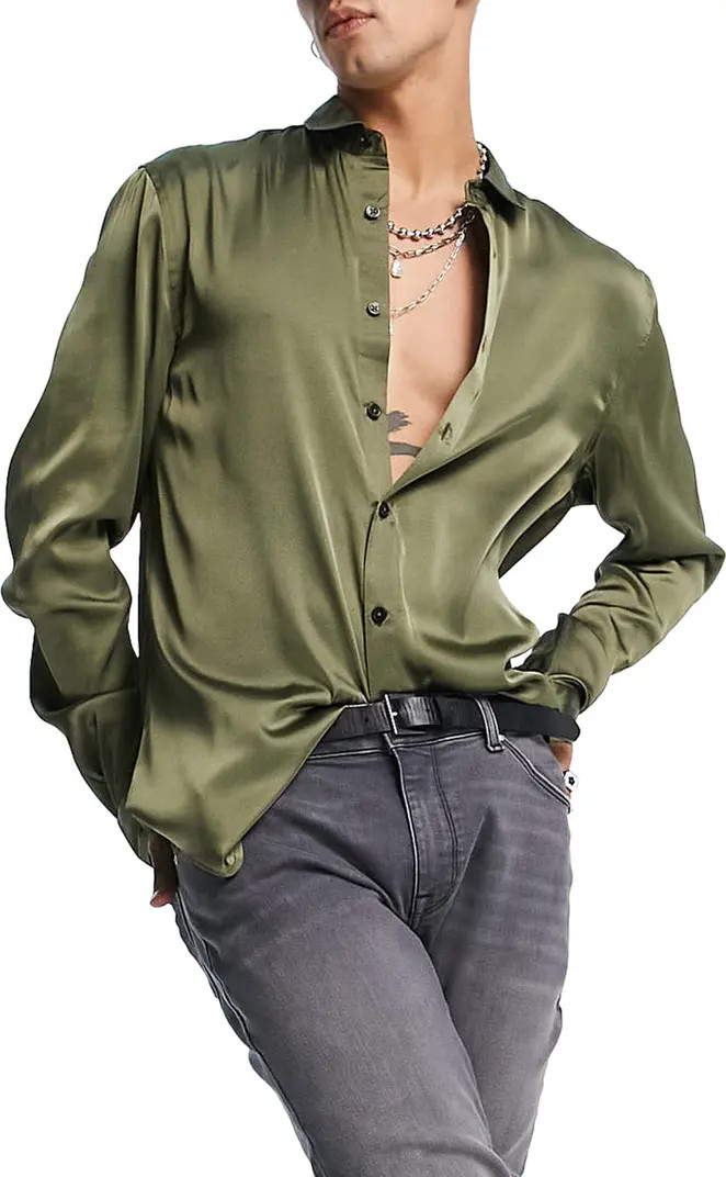 ASOS DESIGN Satin Button-Up Shirt | Nordstrom | Nordstrom