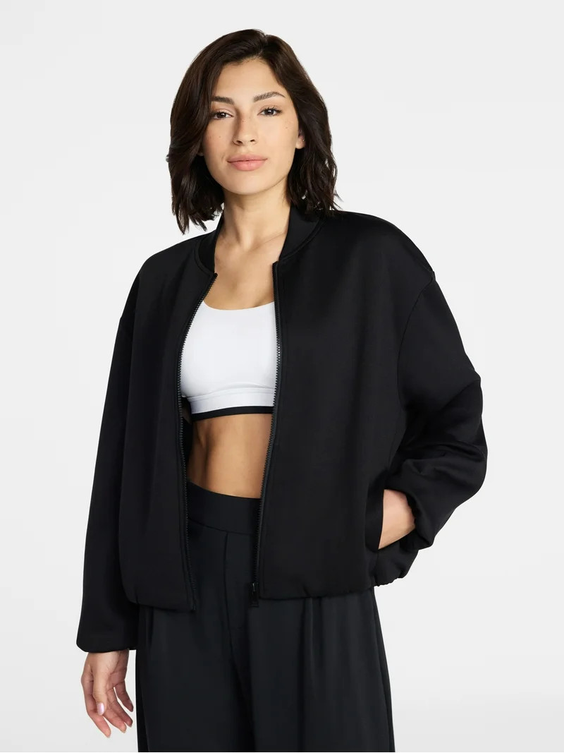 Avia Women's ScubaKnit Bubble Hem Bomber Jacket, Sizes XS-XXXL | Walmart (US)