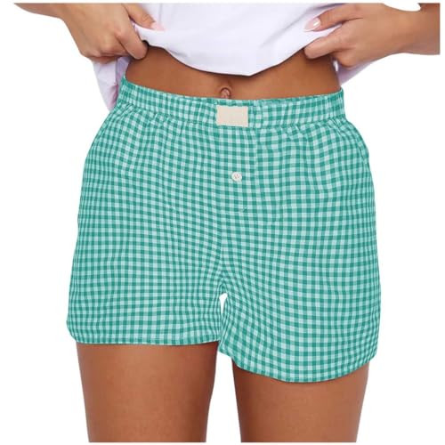 Women Pajamas Shorts Y2k Elastic Waist Plaid Boxer Shorts Cute Gingham Sleep Lounge Bottoms | Amazon (US)